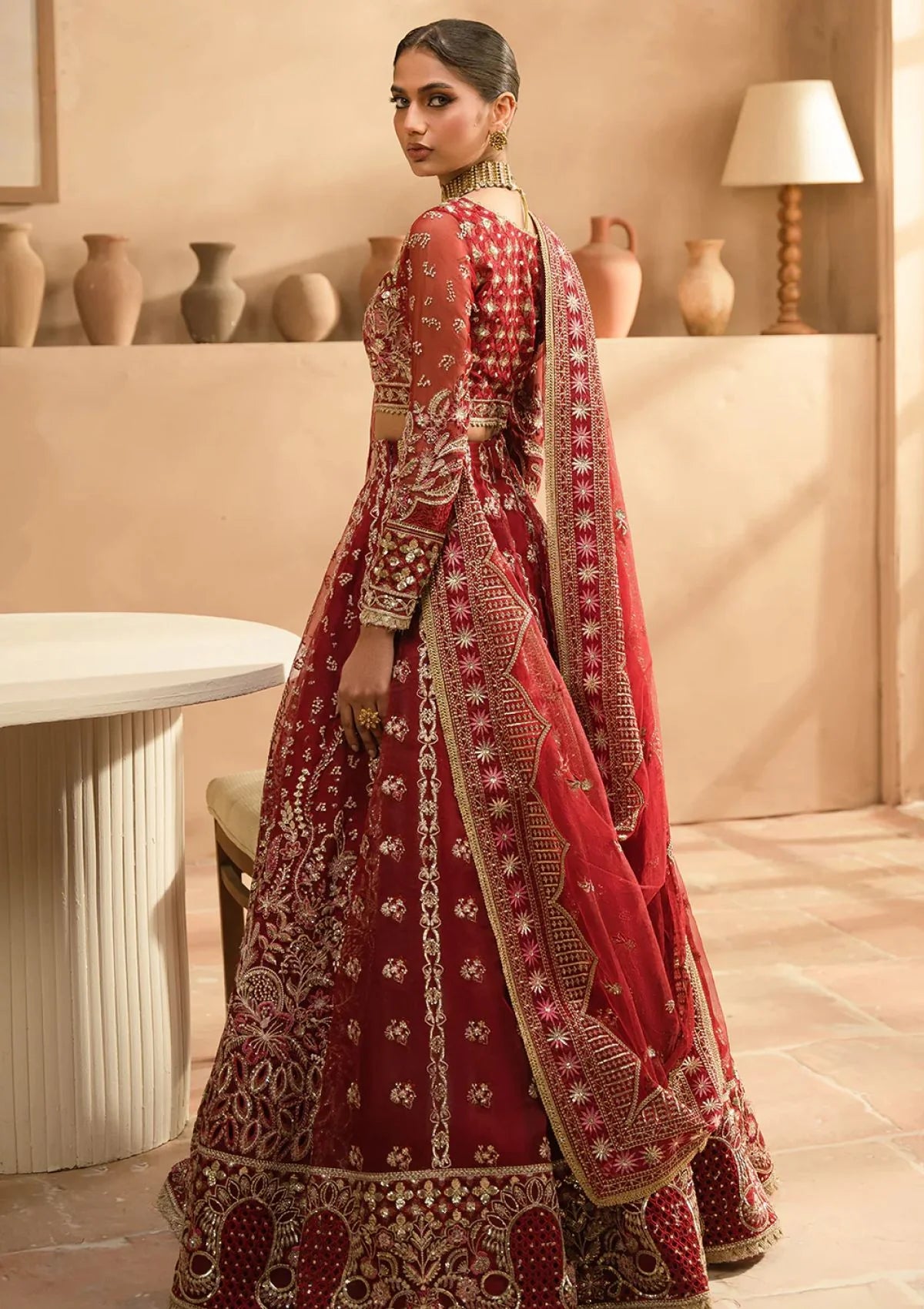 Majestic Maroon – Embroidered Organza Lehenga Set for Wedding Elegance